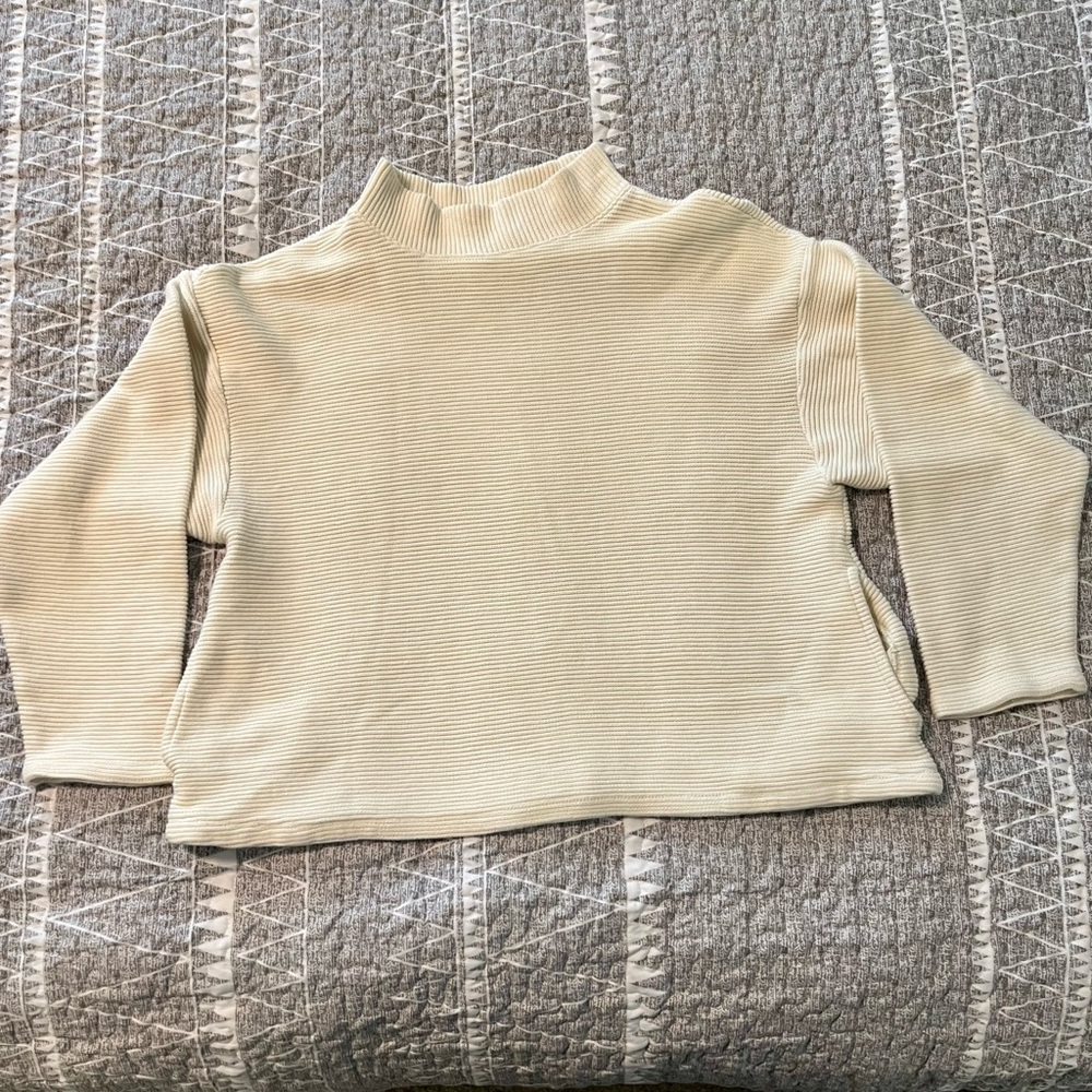 Madewell Cream Ribbed Mock Neck Sweater Size L 100% Cotton Relaxed Fit